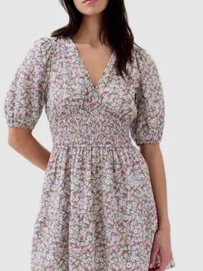 GAP Puff-Sleeve Smocked Mini Dress